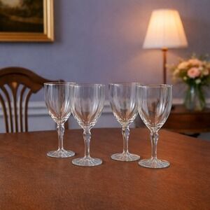Set of 4 Vintage Crystal Water Goblets – Optic Pattern & Starburst Base
